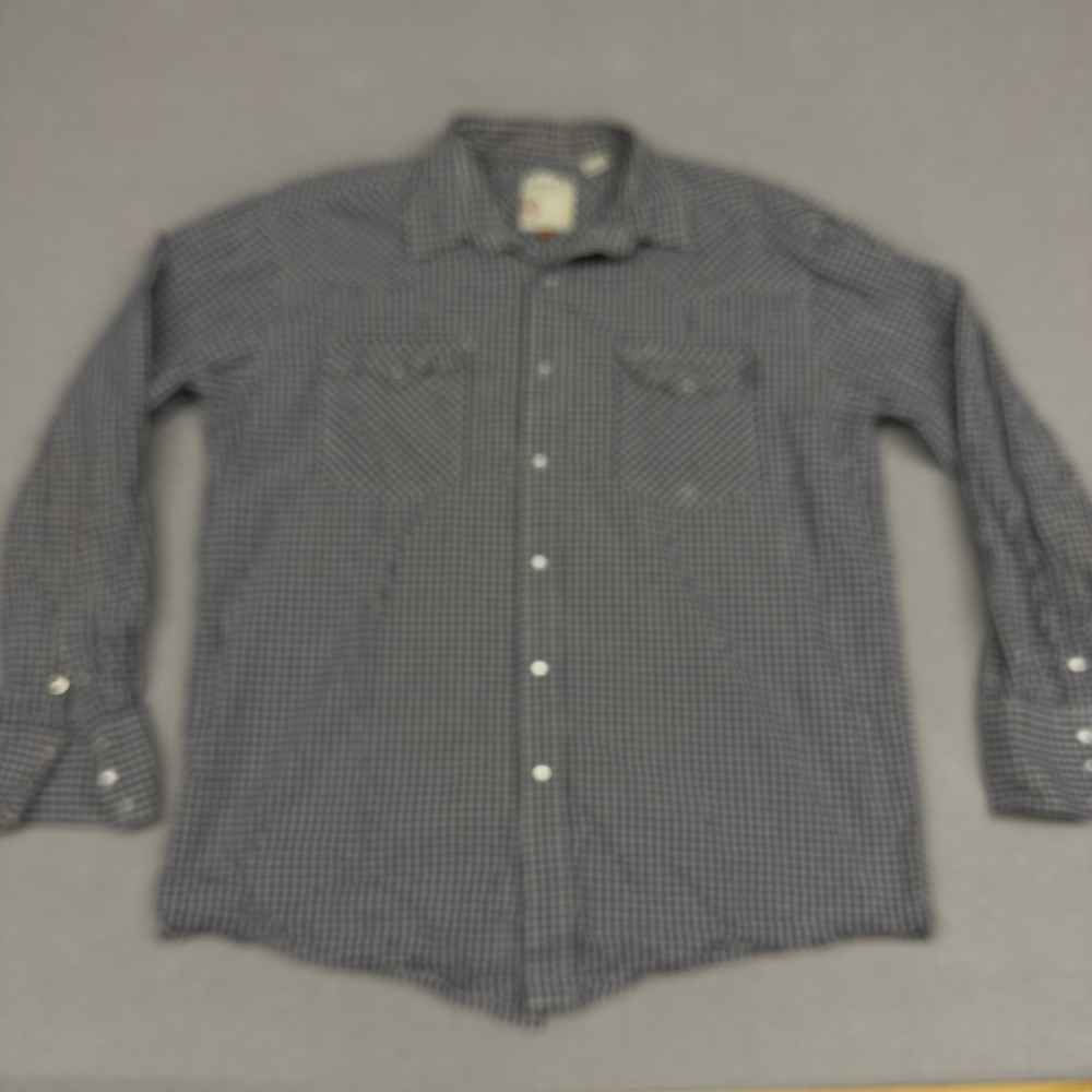 Roper Pearl Snap Shirt Mens Large Blue Gingham Plaid Western Cowboy Retro